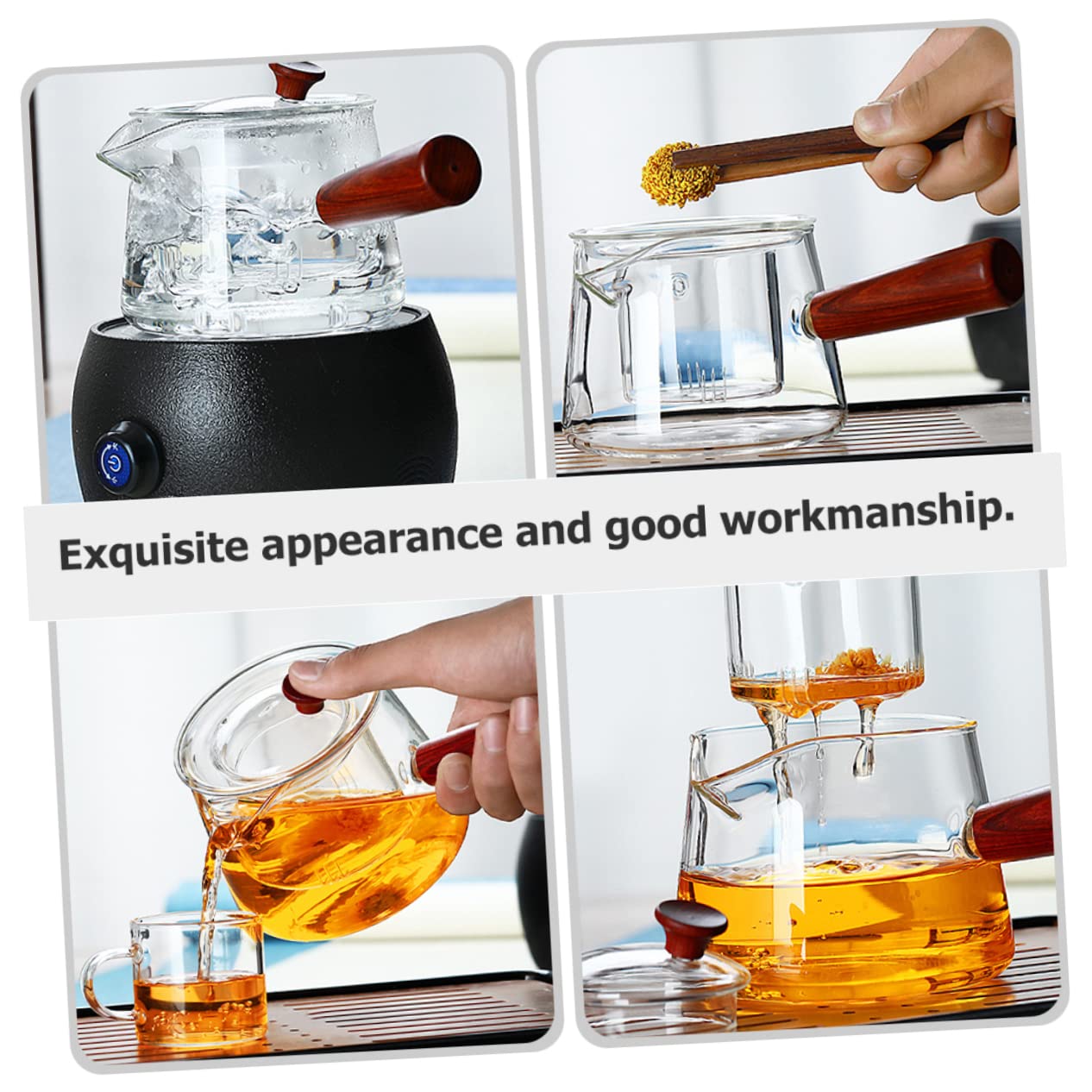 VALICLUD Teekanne aus Hitzebeständigem Glas mit Holzgriff 500ml Glas Teekessel mit Siebeinsatz für Losen Tee und Teebeutel Transparente Haushalts Teekanne für Täglichen Gebrauch