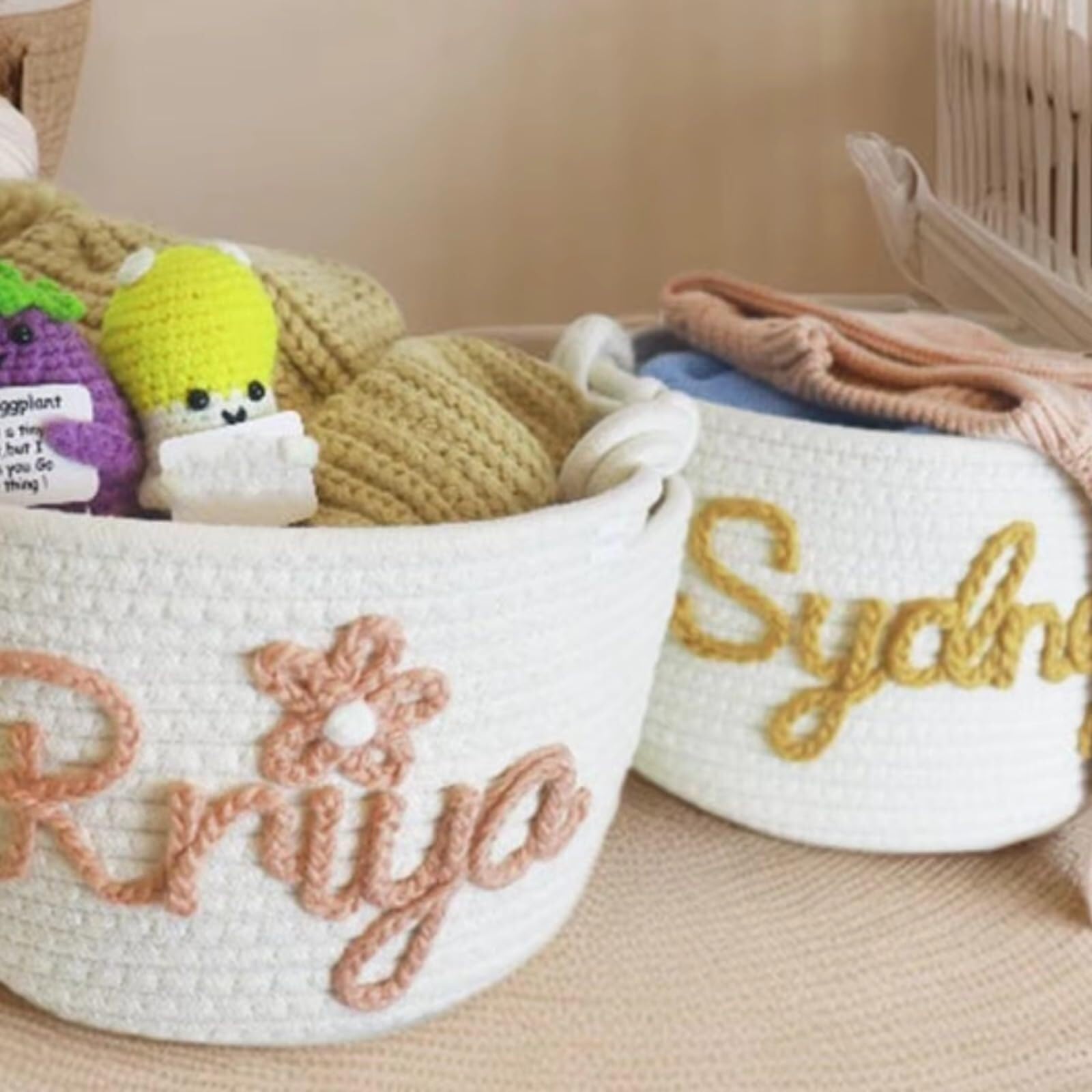 Miguha Personalisierter Baby Korb - Baumwollseil Aufbewahrung Mit Namen