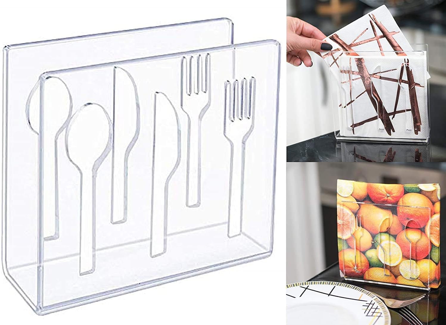 Napkin Holder - Acrylic Napkin Holder with Utensil Cutouts for Kitchen, Dinner Tables, Home Decor Elegant Design