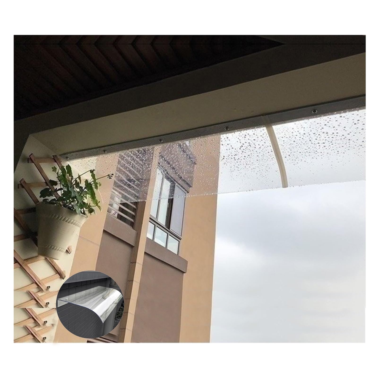 Auvent De Porte En Polycarbonate 40x180 Cm - Marquise Transparente Protection UV, étanche, Résistante Aux Intempéries
