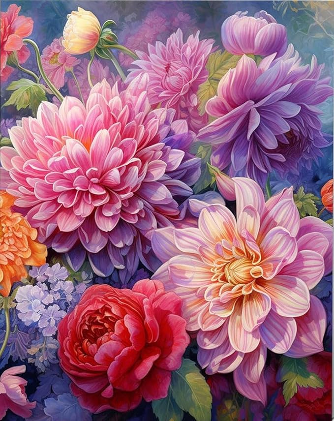 Kit Dipingere Con Numeri Per Adulti - Tela 30x40cm Fiori Con Vernici E Pennelli | Hoshiron - Foto 3