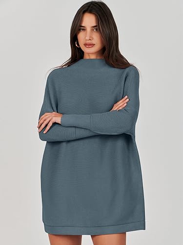 Miniatura 4 de ANRABESS Suéteres Pullover tipo túnica de punto de talla grande para mujer, estilo casual holgado, cuello alto, manga larga, baggy slouchy