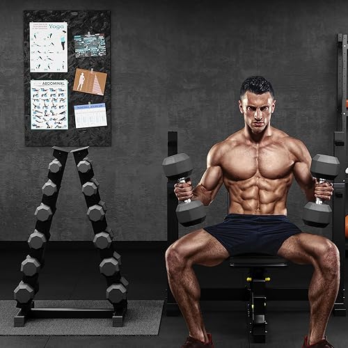 Miniatura 6 de Juego de mancuernas hexagonales con estante, 210 libras (5-30 libras, 6 pares) con revestimiento de goma y estante de almacenamiento, múltiples