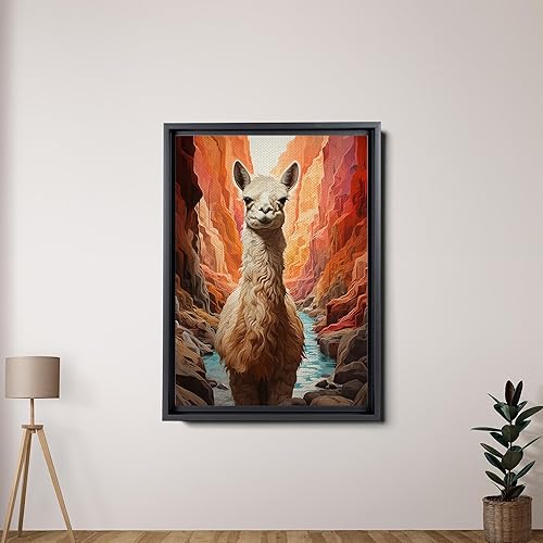 Miniatura 2 de Alpaca Canvas Wall Art for Bathroom Living Room Wall Decoration with Frame Animal Portrait Window Wall Painting Autumn Landscape Wall Picture