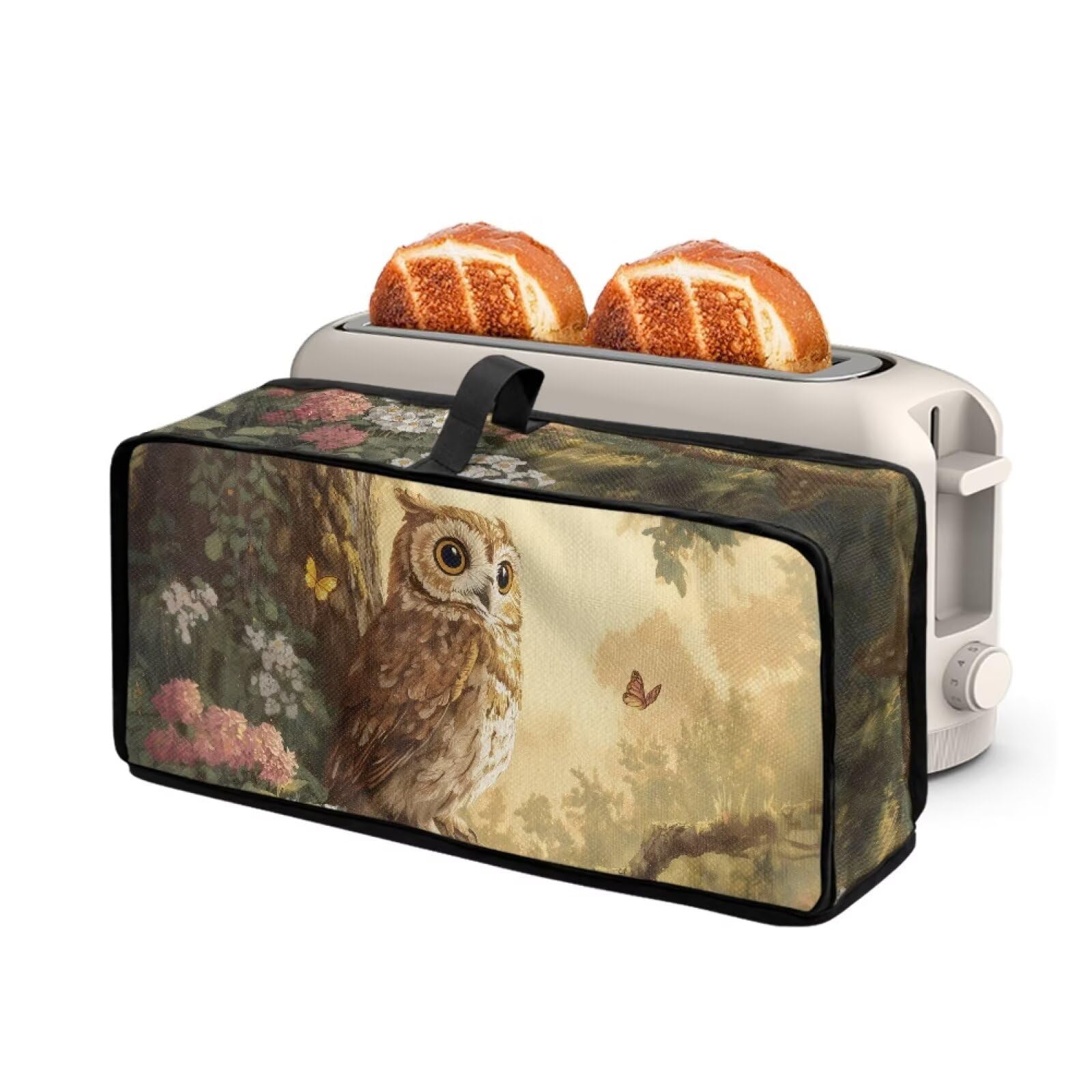 2 Slice Long Slot Toaster Dust Cover with Top Handle Slim Bread Toaster Oven Dustproof Cover Kitchen Bakeware Protector Floral Owl Print Kitchen Appliance Dust Protector