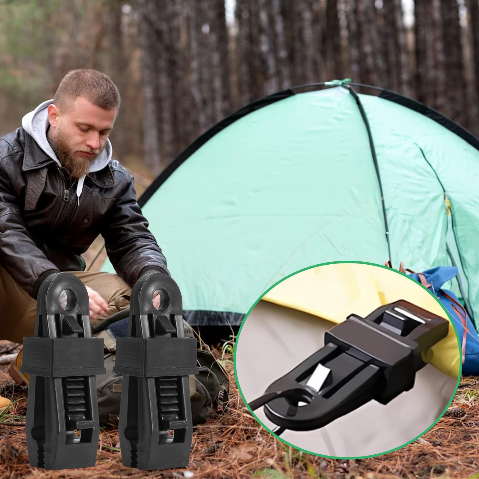 JAWAI – 12 Clip Regolabili Per Tende Da Campeggio, Impermeabili E Resistenti – Ideali Per Teloni E Tarp (Nero)