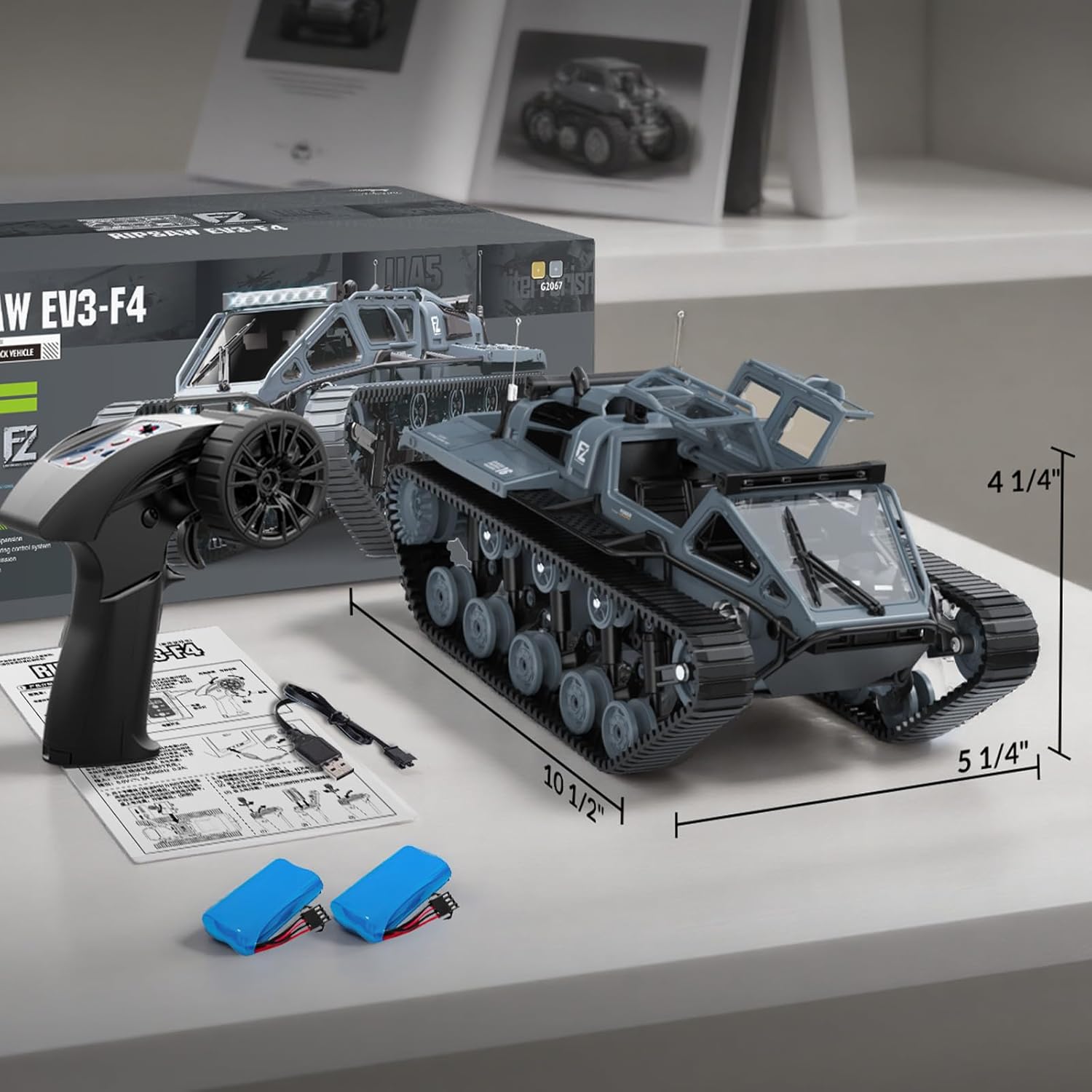 RACENT 1:16 RC Tank Remote Control Tank Off-Road RC Truck 4WD RC Crawler 360°Rotating Drifting Car with 2 Batteries