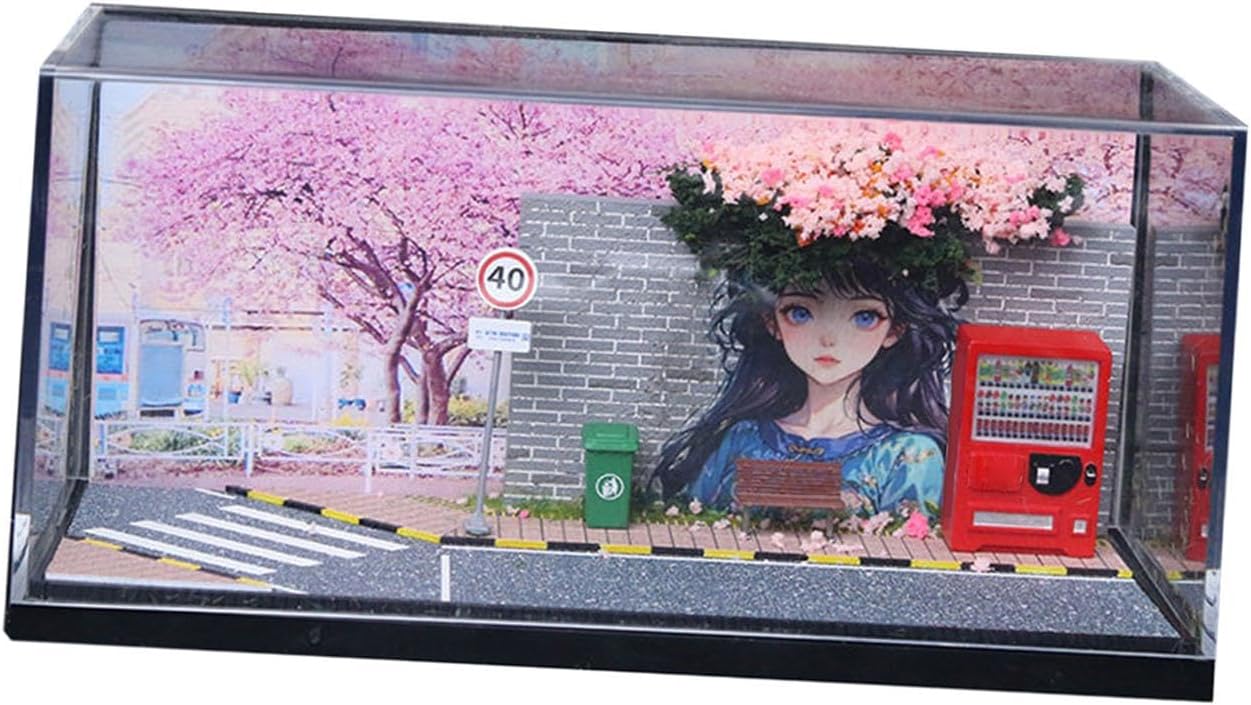 Menolana 1/64 Diorama Display Case Showcase with Cover Decorative Collectible for Model Car Storage,Scenic Diorama Display