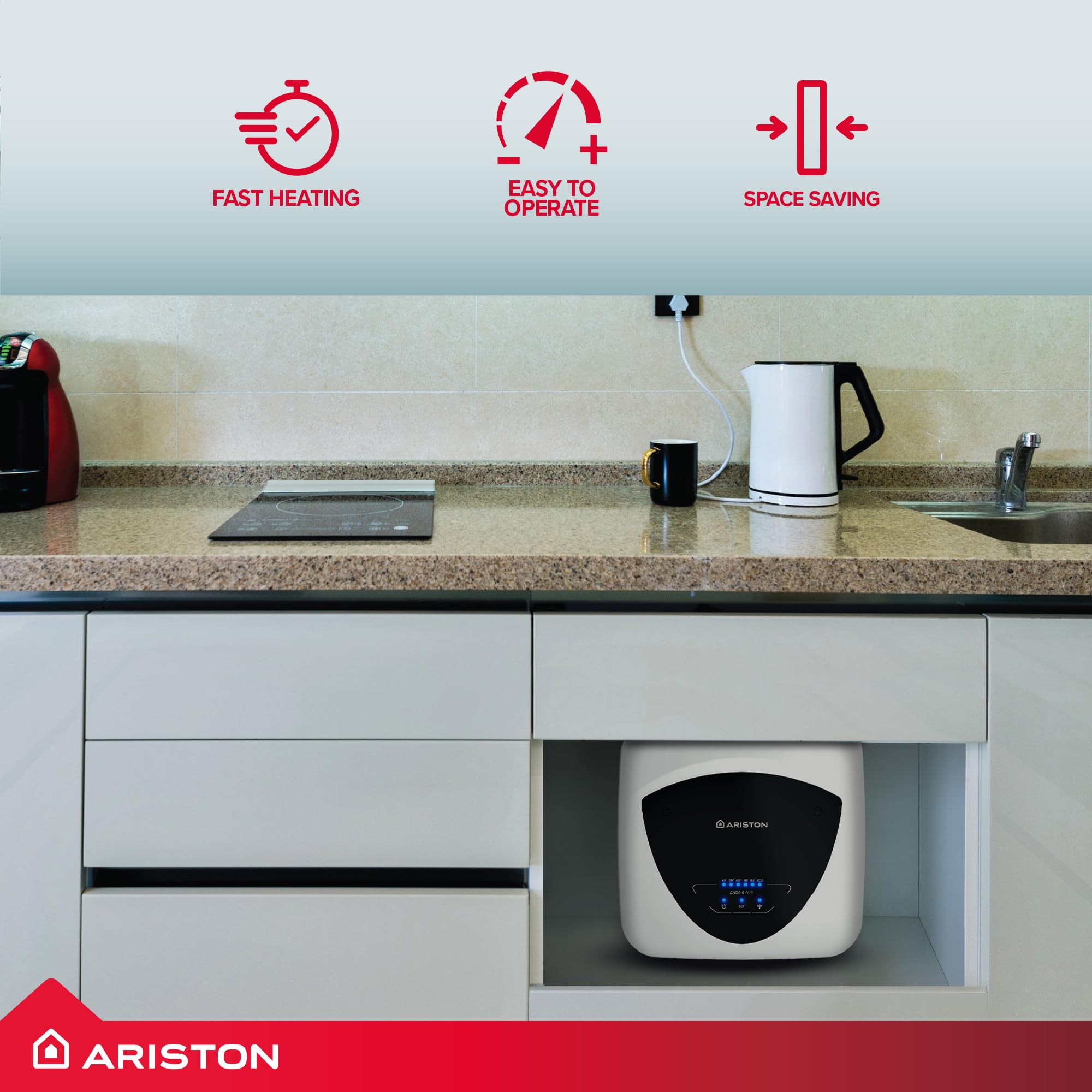 Ariston Andris Elite WiFi 10l Scaldabagno Sotto Lavello 4012004 2.5kw Bianco per Scaldabagno Caldo Lavello