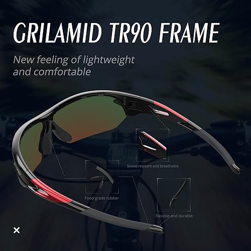 Miniatura 3 de Gafas polarizadas deportivas para sol Torege, con 5 lentes intercambiables para hombre y mujer, para ciclismo, correr, conducir, pesca, golf,