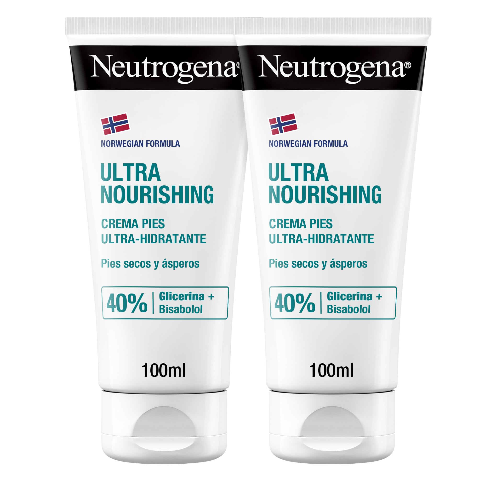 Neutrogena Fórmula Noruega Crema Pies Ultra Hidratante (pack de 2 x 100 ml), crema pies secos y agrietados, crema hidratante Neutrogena pies con 40% Glicerina y Bisabolol