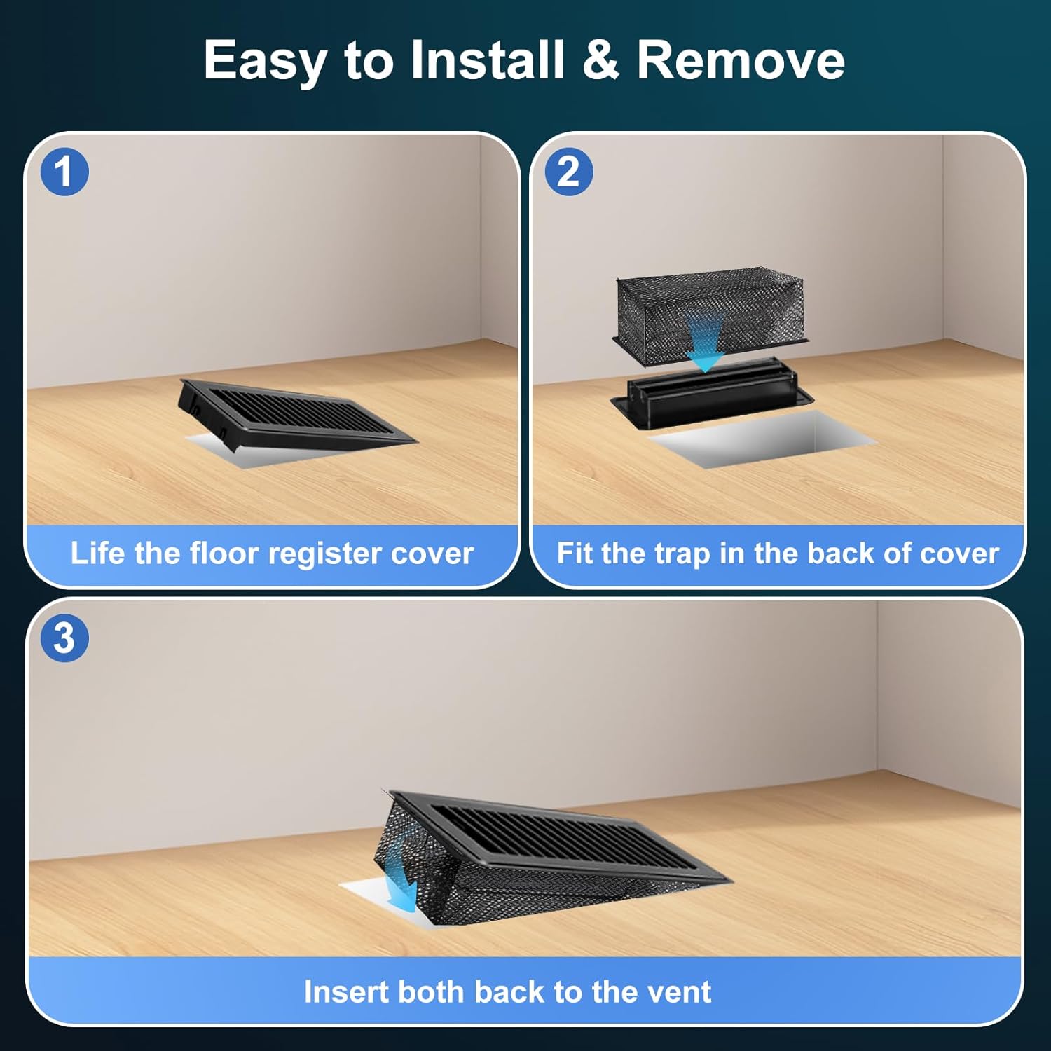 Floor Register Cover Trap, 6-Pack Floor Vent Screen Net, 4 x 10 Inch Floor Air Vent Cover Screen for Home, Floor Air Vent Mesh Filters for Catching Dust Debris Hair Food