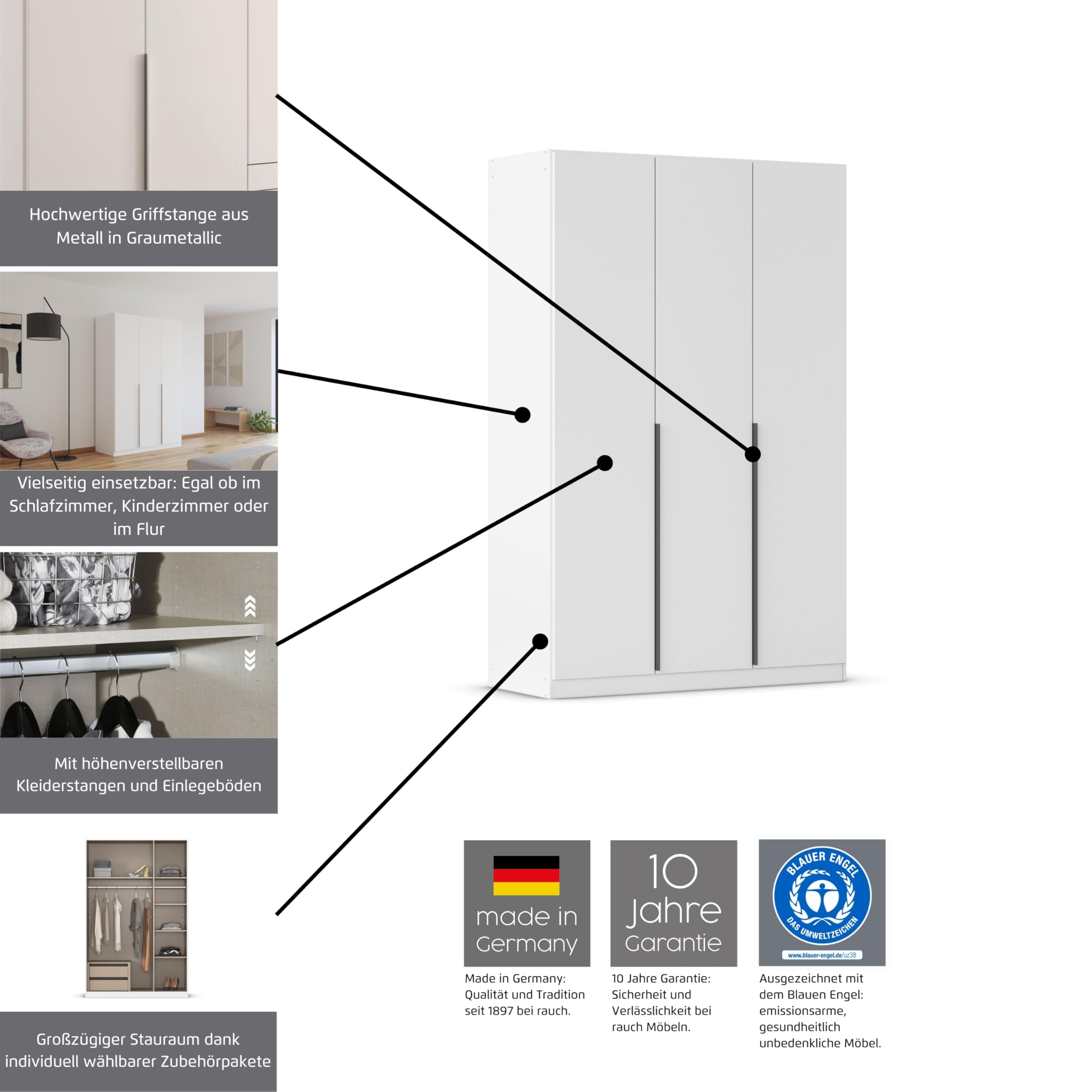Rauch Möbel Alabama, Kleiderschrank, Farbe Beige, Breite 91 cm | Schrank, 2-türig, Zubehör Basic, für Schlafzimmer, Kinderzimmer, Homeoffice, Gästezimmer, Garderobe, Flur