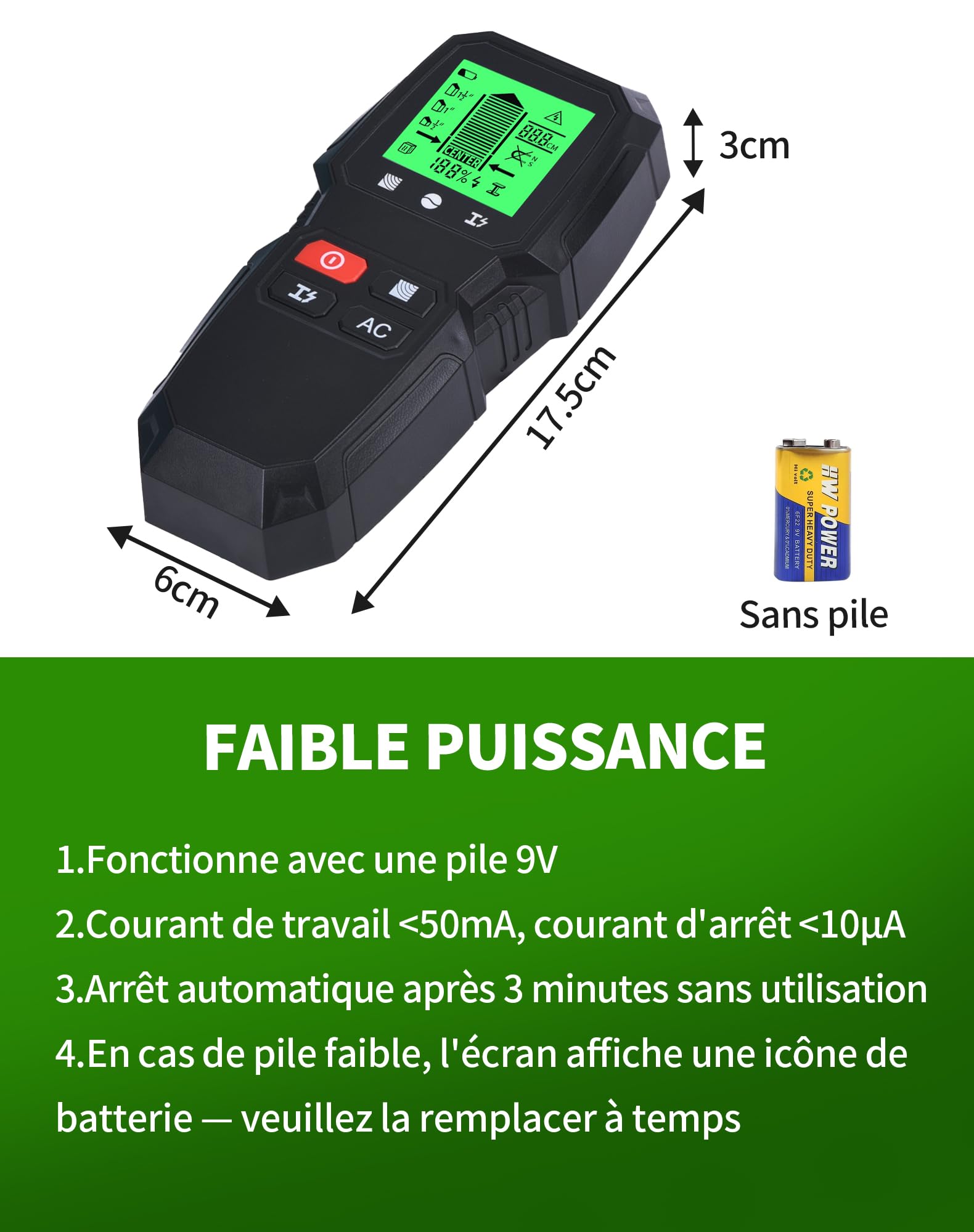 Détecteur Mural 5 en 1 – Scanner Multifonction avec Écran LCD & Alarme, Localise Métaux, Câbles Électriques, Poutres Bois, Tuyaux Métalliques