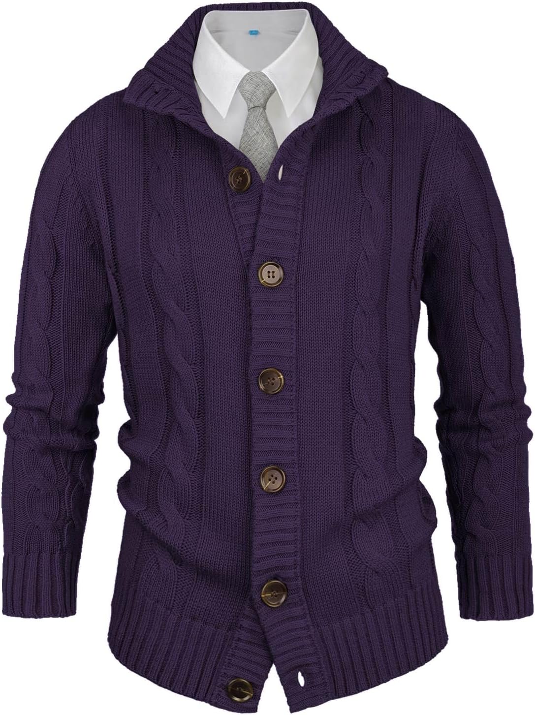 Aimeilgot Mens Fashion Casual Slim Fit Button Down Cable Knitted Stand Collar Cardigan Sweater