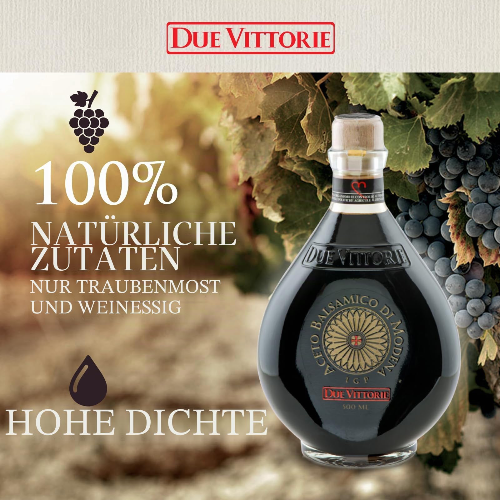 Due Vittorie - Balsamico-Essig aus Modena IGP Auswahl aus dichtem und vollmundigen Gold ohne Zuckerzusatz, Farbstoffe, konserviert und glutenfrei, süß-saurer Geschmack für süße und herzhafte Speisen