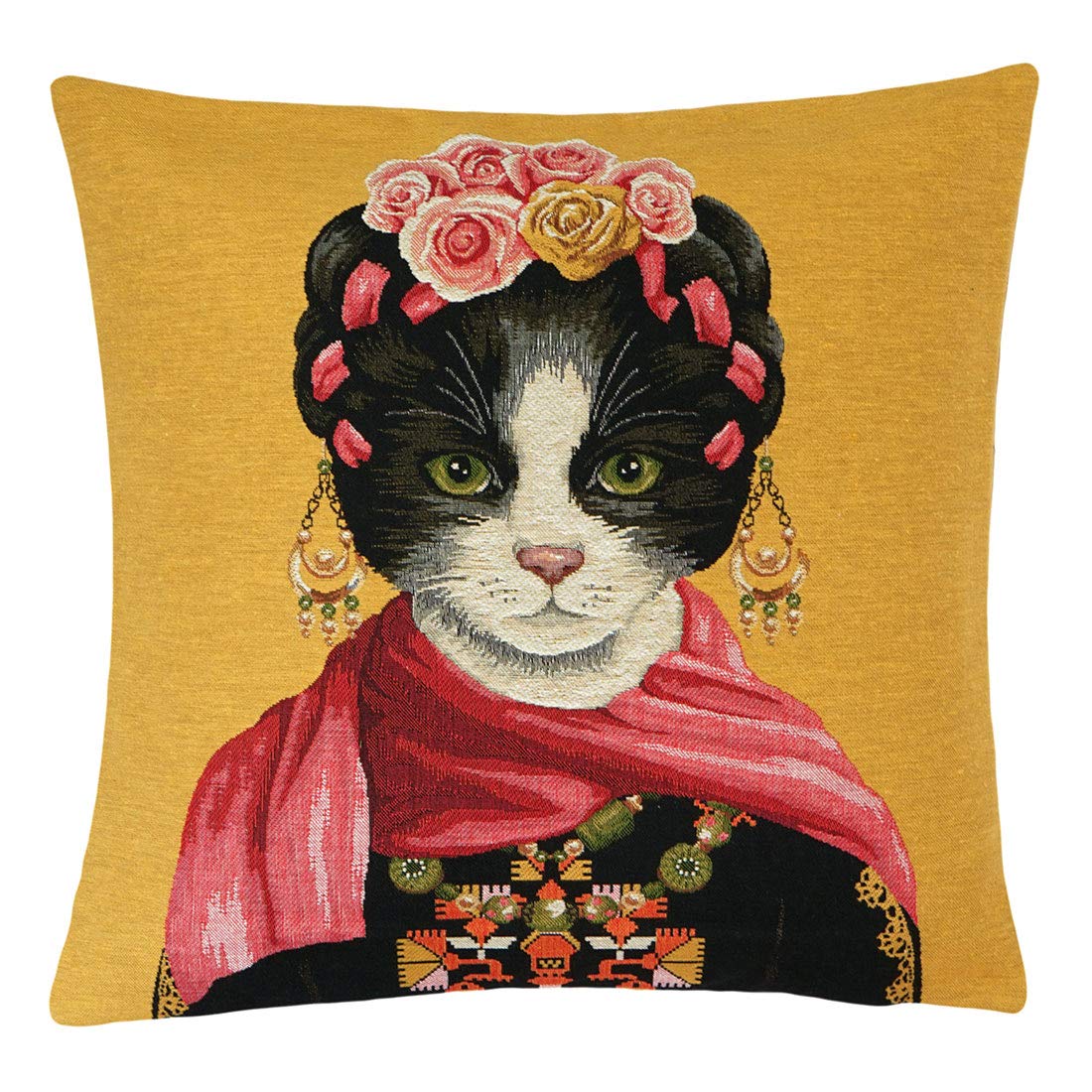 Kissenhülle 45 X 45 cm Cat Portrait Kahlo 1, Gobelinkissen