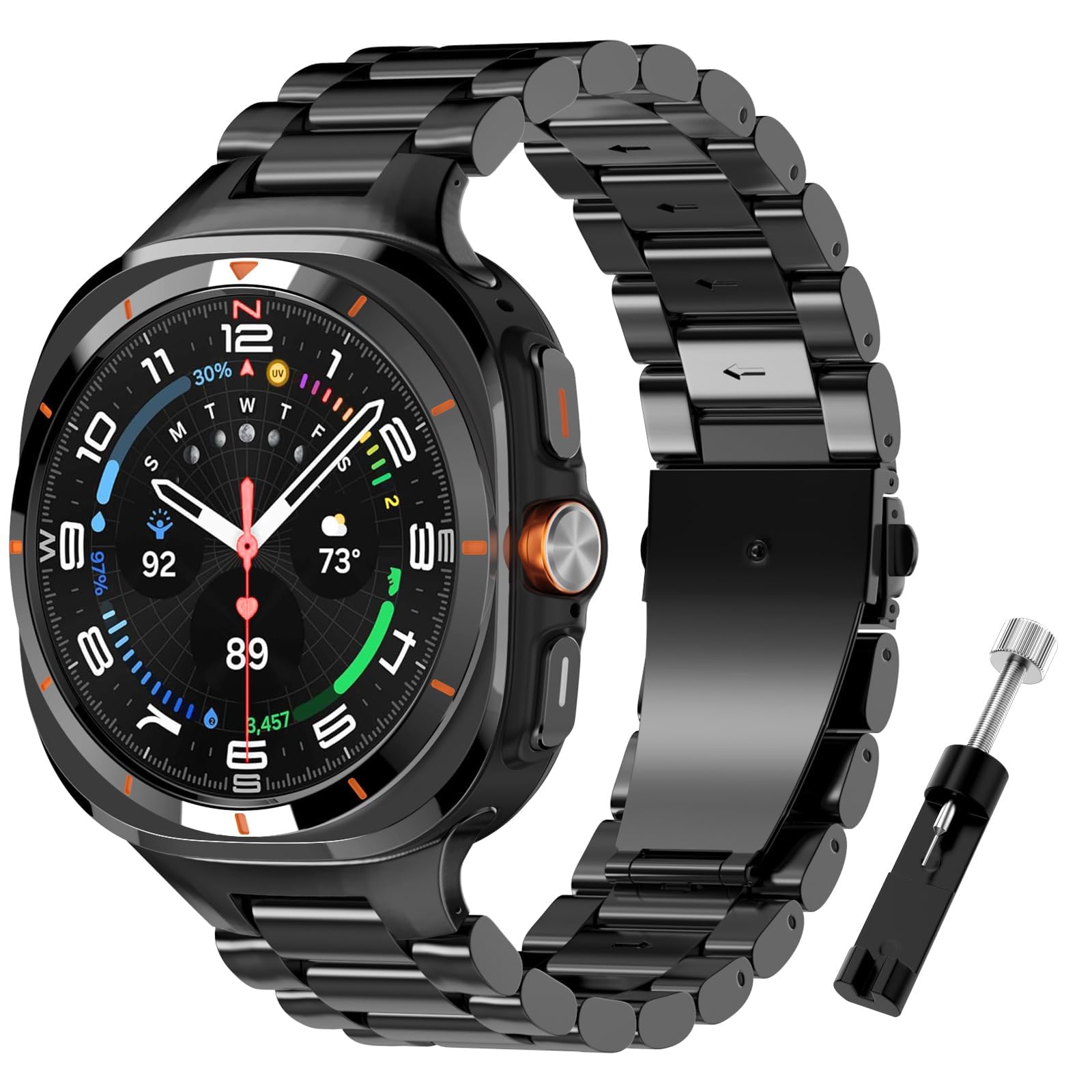 TiMOVOWatch Band Compatible with Samsung Galaxy Watch Ultra 47mm(2025/2024) Strap, Stainless Steel Straps for Galaxy Watch Ultra Metal Replacement Band Men Women, Black