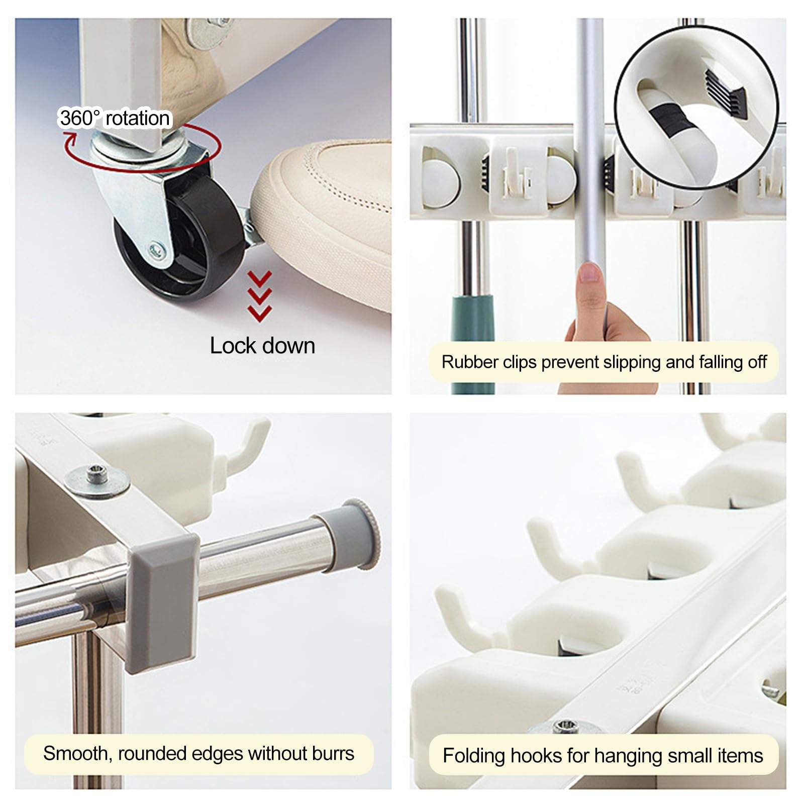 SARKEY Móvil Soporte Escobas Mop Broom Holder,Fregona Estante De Drenaje | Carro De Limpieza Móvil Colgador Escobas Y Fregonas,para Restaurante,Cocina,Baño(97x50x122cm(38x20x48in))