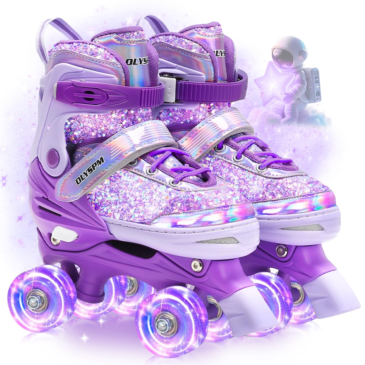 Patines 4 Ruedas,Empeine Luminiscente,4 Tamaños Ajustables con 8 Ruedas Que Brillan de Almacenamiento para Niñas y Niños