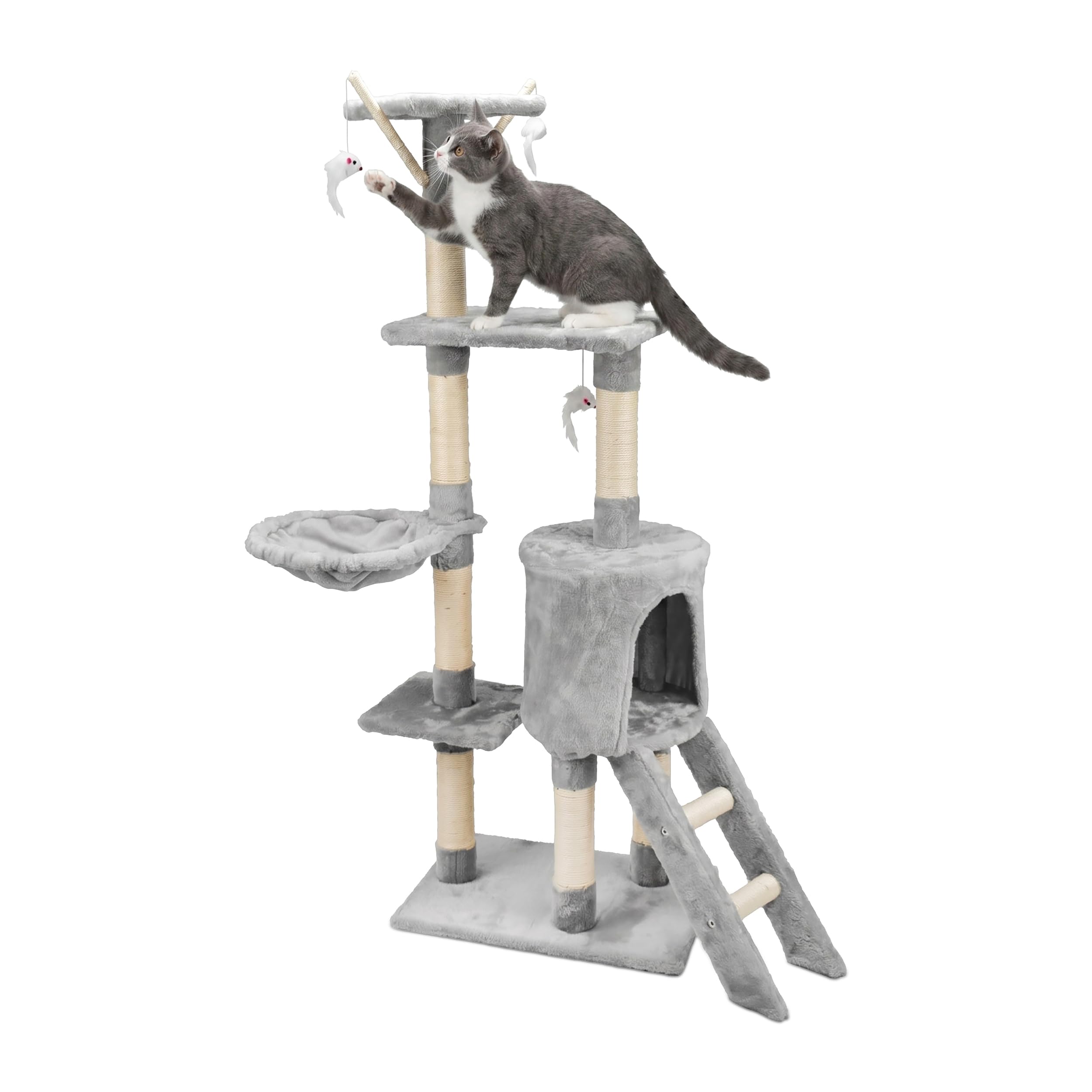 AQPET Tiragraffi Paris 138 cm con Cuccia per Gatti Albero Parco Giochi Gioco Tira Graffi per Gatto, Grigio