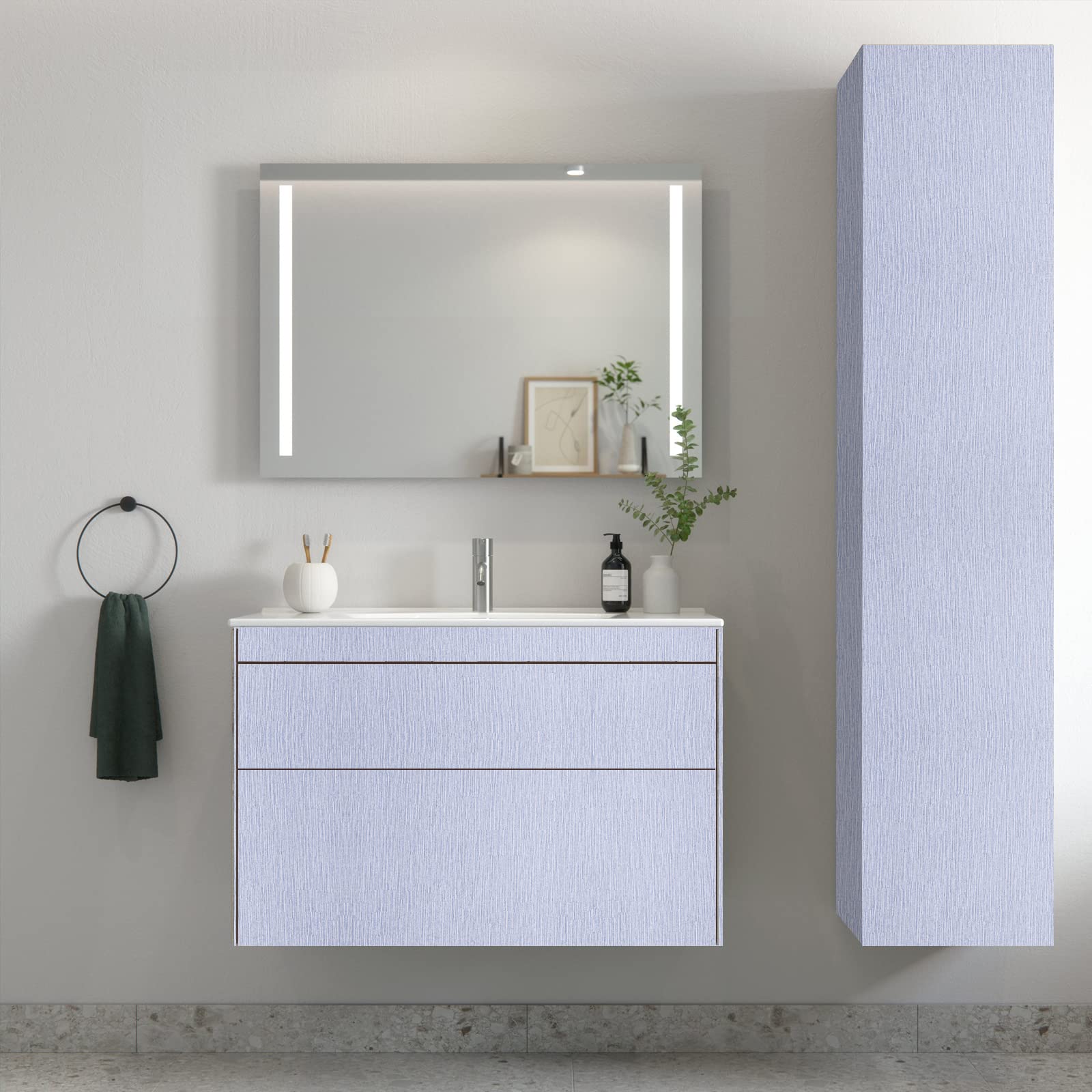 24in X 197in Vinyl Wallpaper, 3D Texture Touch + Vision, Super Thick PVC Blue Vinyl Wallpaper, Easy to Install and Detach, Suitable for Kitchen, Bedroom, Home, etc.