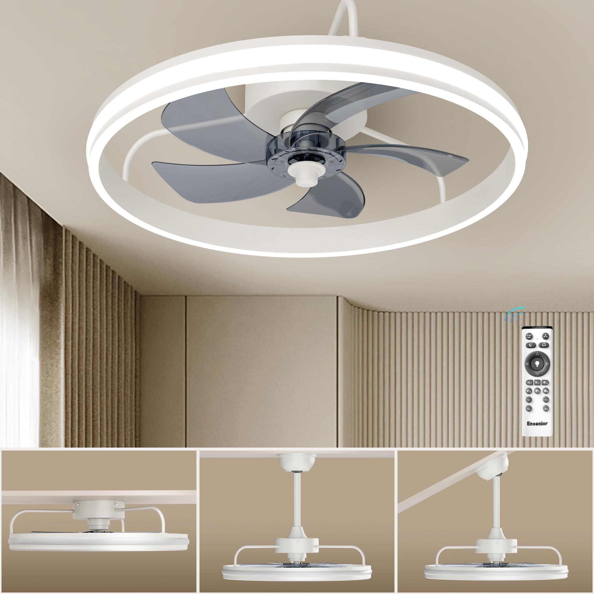 Ensenior 22 inch Low Profile Ceiling Fan with Light and Remote Control features