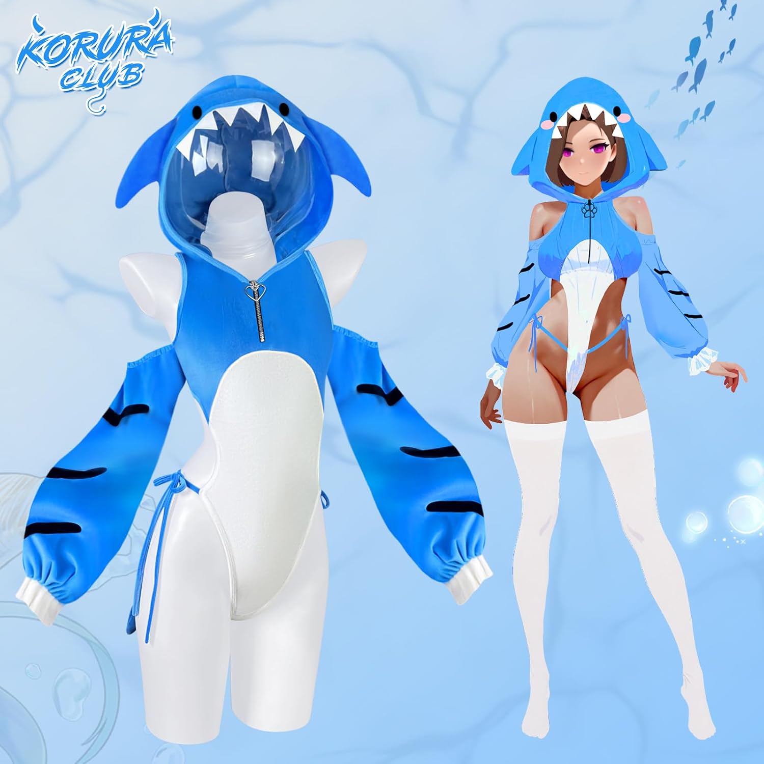 KORURACLUB Animal Costume Cosplay Lingerie Shark Costume | women's exotic costumes Shark Bodysuit Women Animal Costumes Kawaii lingerie Animal style lingerie Shark Onesie Cute