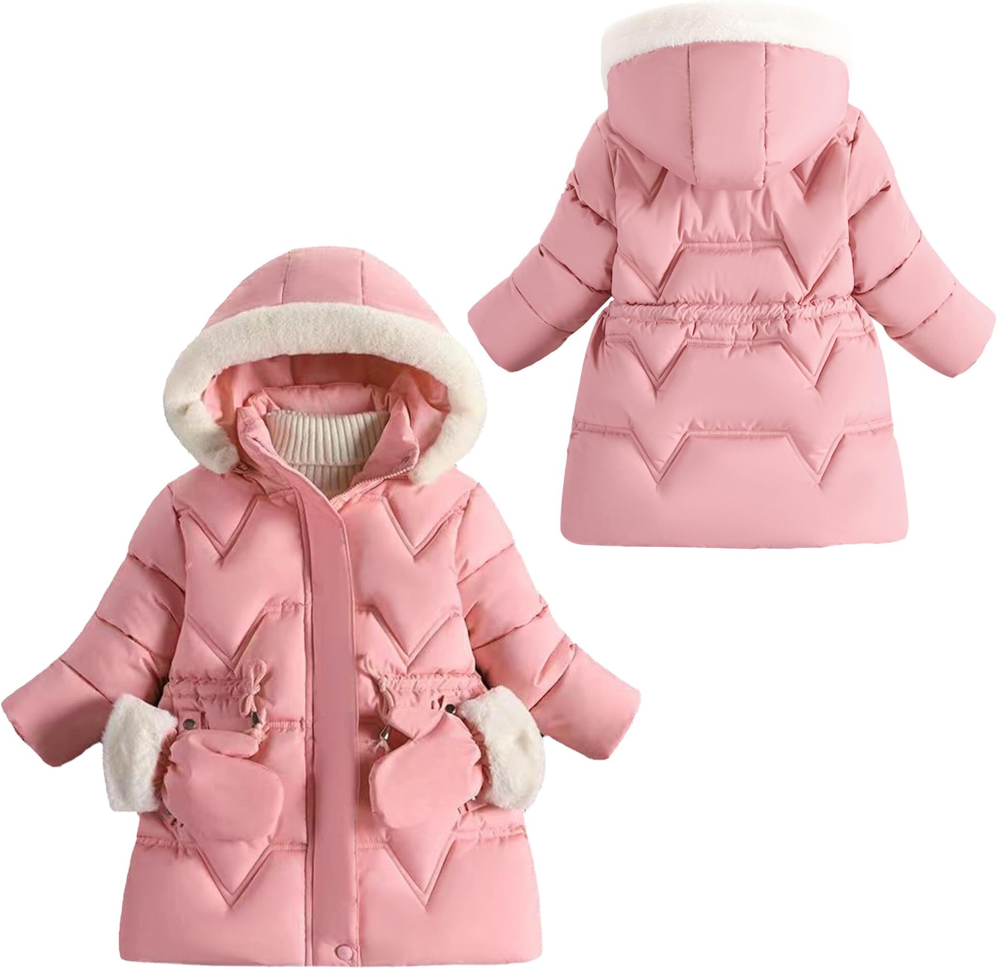 MaeauWinter Coat Girls Medium Length Winter Jacket Lined Thickened Cotton Jacket Long Sleeves Children's Jacket Girls Winter Down Jacket with Hat 85-160