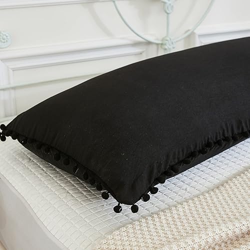 Miniatura 205 de Blue Body Pillow Cover Shabby Chic Long Pillow Case Cover Navy Blue Pom Poms Fringe Body Pillow case with Pocket Closure 20x54 inches(Body,Navy Blue)