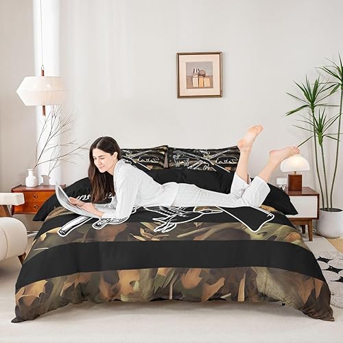 Miniatura 3 de Erosebridal Juego de ropa de cama de caza y pesca para niños y hombres, funda de edredón con bandera estadounidense de camuflaje, tamaño individual,