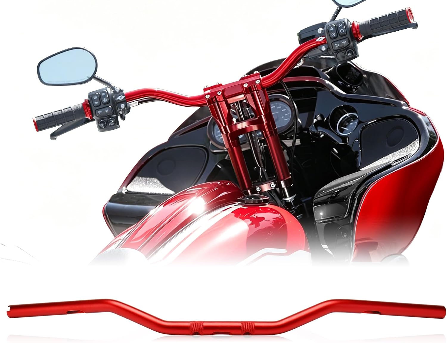 1" MX Style Handlebar 3" Rise CNC Aluminum Drag Bar For Harley Touring Road King Sportster XL 883 1200 Dyna Softail Low Rider, Red