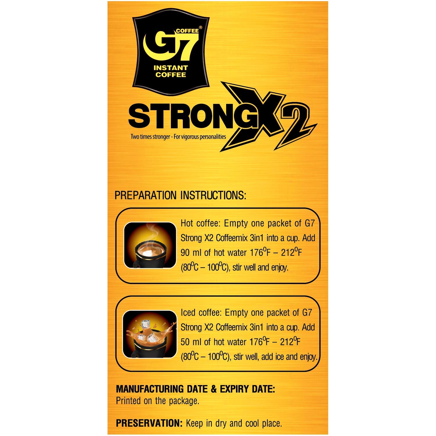 Trung Nguyen — G7 Strong X2 Instant Coffee 3 in 1 — Double Strength w/Non-dairy Creamer Sugar — Strong Bold — Instant Coffee (24 Single Serve Packets, 2 Pack)