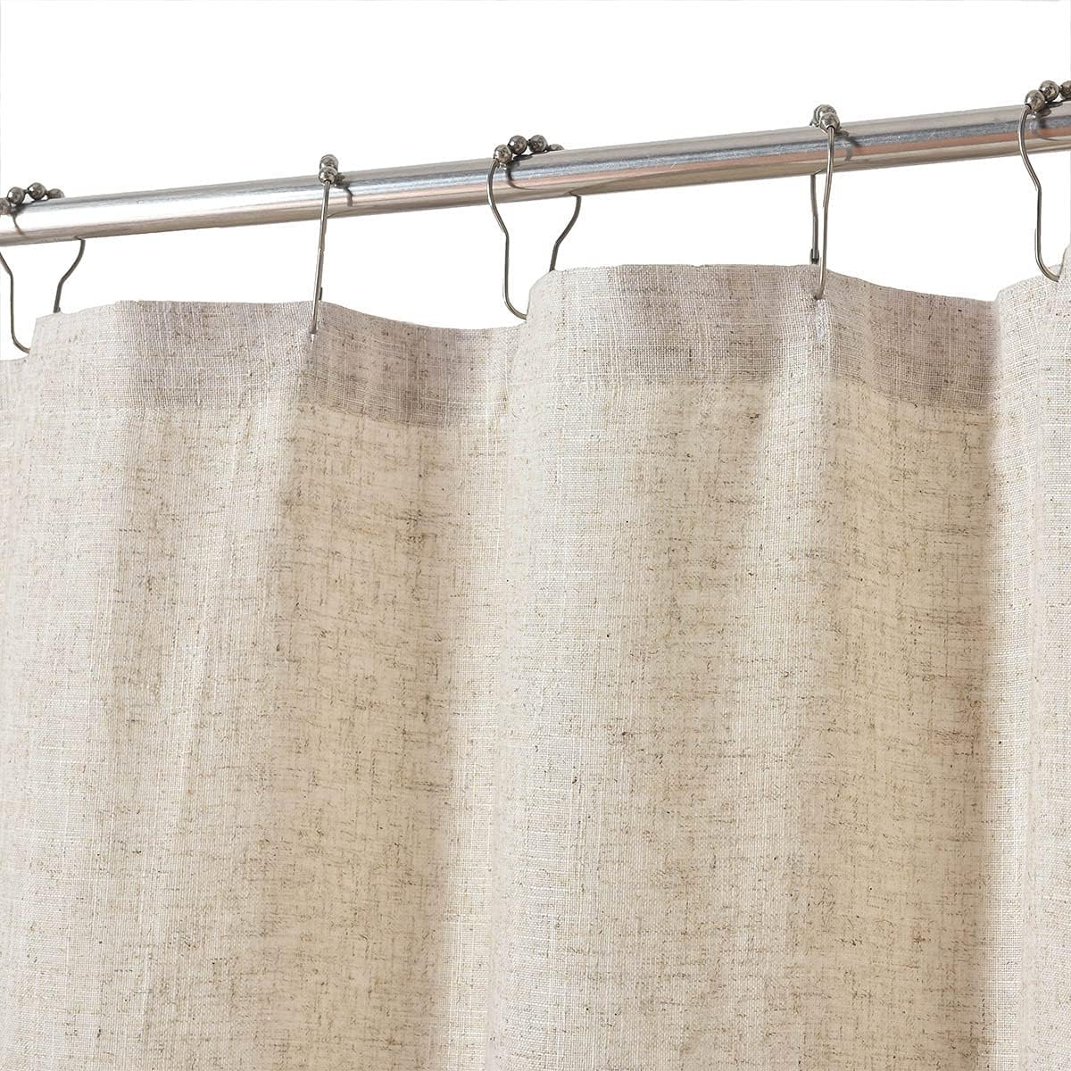 DOSLY IDÉES Linen Button Farmhouse Shower Curtain,Linen and Cotton Fabric,Pleated Gray and White Buffalo Plaid Checked Pattern,Country Style,72x72 in