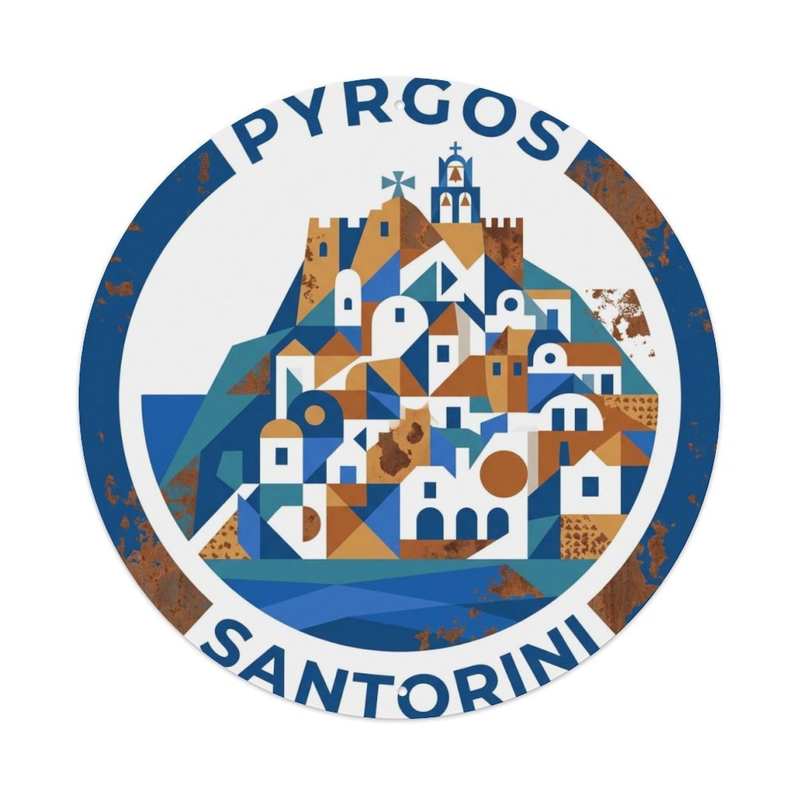 Vintage Travel Pyrgos Santorini Hilltop 1 Metal Tin Sign