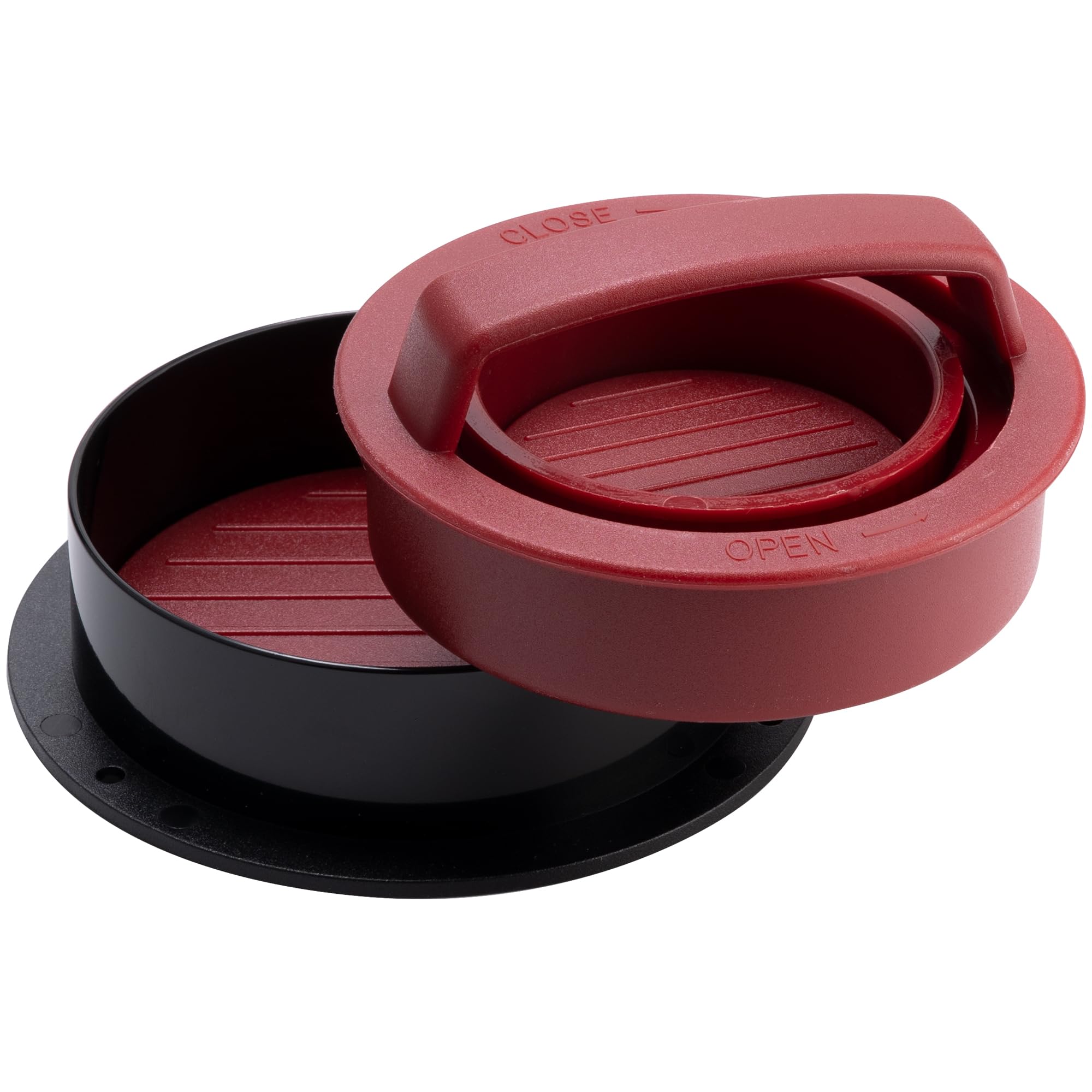 Rainspire Hamburger Press Patty Maker, 3 in 1 Non-Stick Burger Press Patty Maker, Hamburger Patty Maker, Burger Patty Maker, Patty Press for Stuffed Burgers, Sliders, Beef Burger, Black+Red