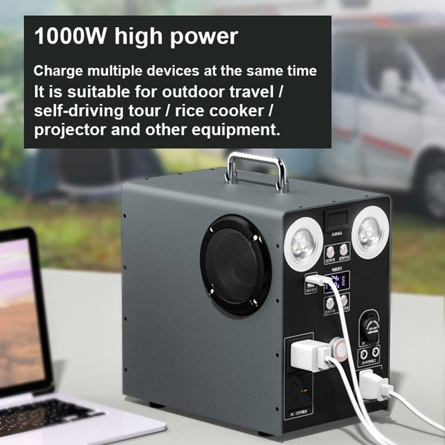 Alimentation de Secours LiFePo4 1087Wh, Multi-appareils, avec Haut-parleurs à Deux canaux, pour Les Voyages, Le Camping, Les urgences et la Maison, 220 V/1000 W ~ 1087 Wh