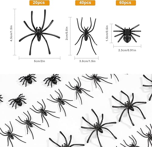 Miniatura 9 de 3 tamaños, 120 arañas de plástico, pequeñas arañas de plástico, arañas falsas, accesorios de broma de terror para decoración del hogar y fiestas, 2