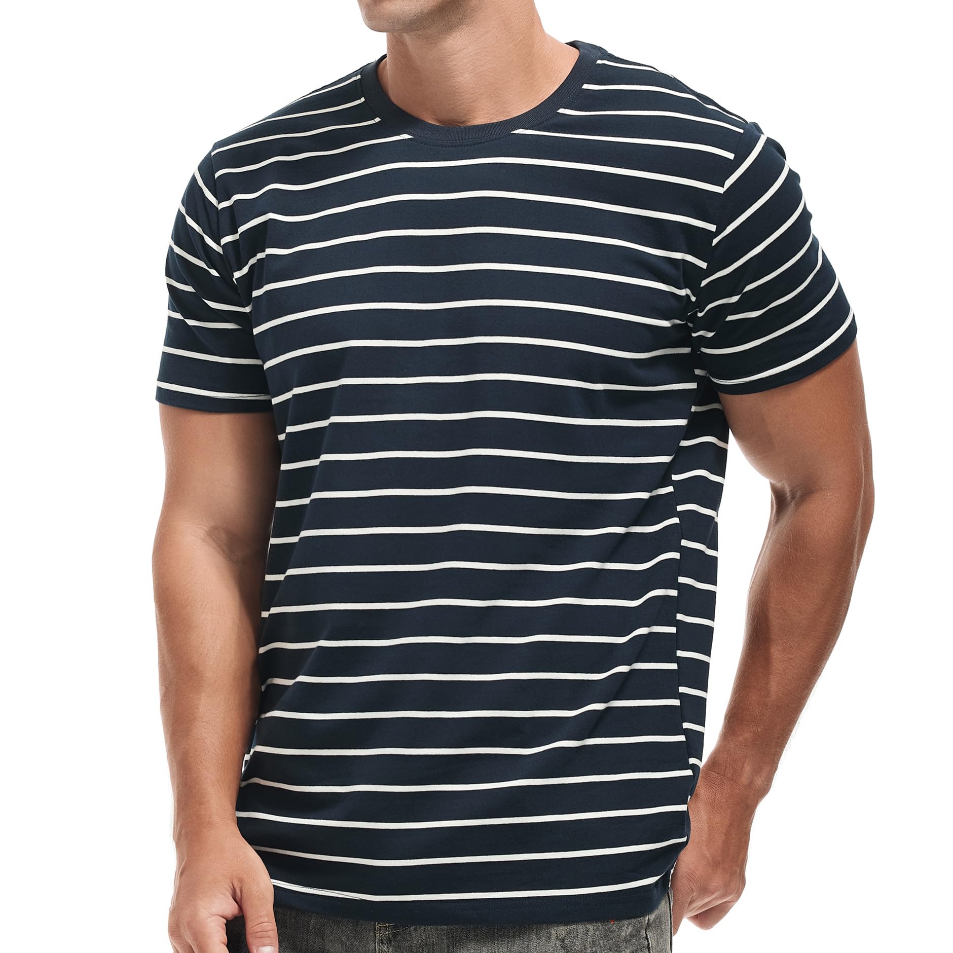 VEIISAR Gestreiftes Herren T-Shirt aus 95% Baumwolle & 5% Elasthan – Bequemes & elastisches T-Shirt – Casual Freizeit-Shirt