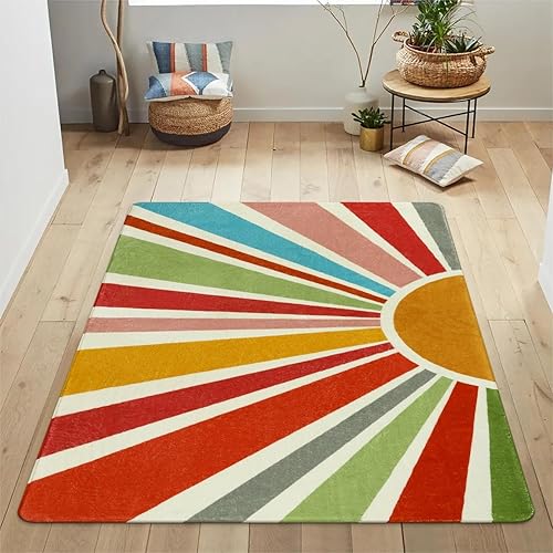 Miniatura 3 de STARUIA Alfombra bohemia lavable de 4 x 6 pies para sala de juegos, antideslizante para niños, alfombra para dormitorio, alfombra moderna de arco