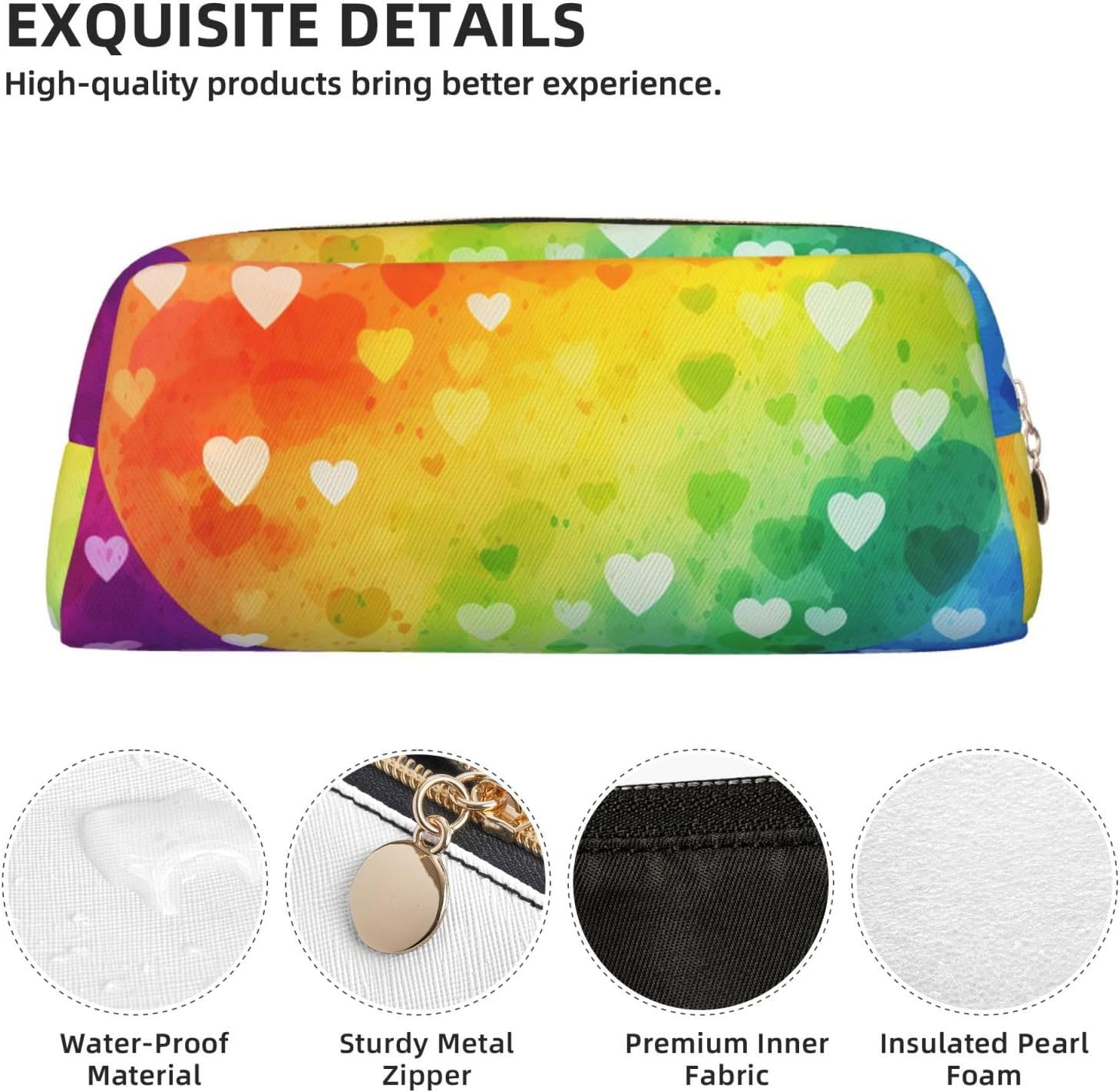 Colorful Rainbow Love Heart Pencil Pouch Large Capacity Pencil Case Leather Cosmetic Bag Office Desk Organizer Coin Pouch Portable Zipper Toiletry Bag for Travel Outdoor image 5