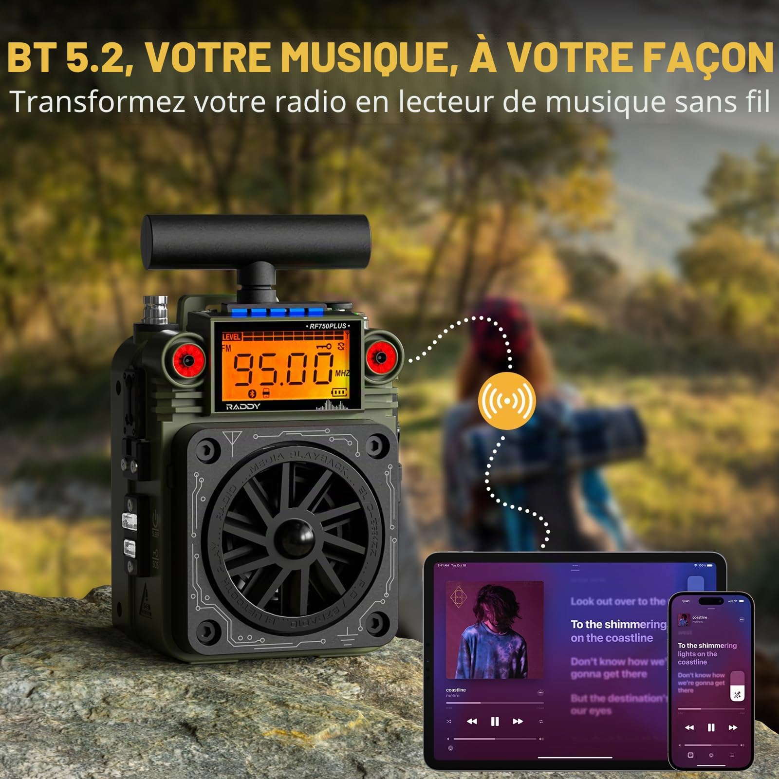 Raddy RF750 Plus AM FM SW Radio Portable à Ondes Courtes, Mini-Radio avec contrôle par Application, 297 Stations préréglées, Batterie remplaçable, antenne Type T, Alarme SOS pour Camping et urgences