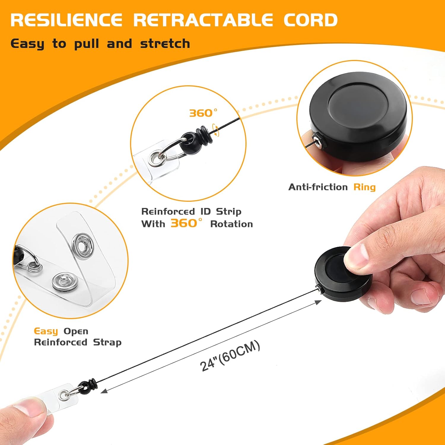 50 Pack Badge Reels Retractable with Swivel Alligator Clip Retractable Badge Holder Reels for Students, Teachers, Office Workers (Black) - Image 4