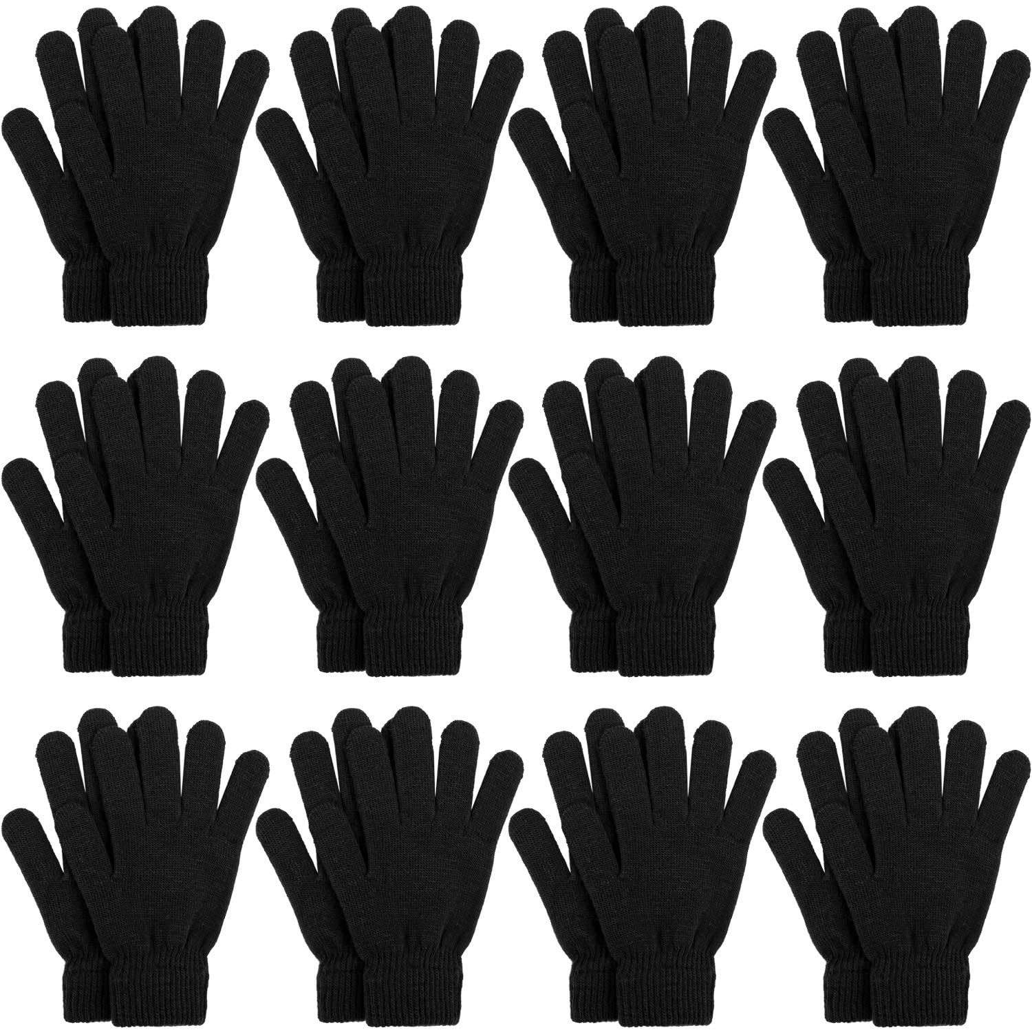 Cooraby 12 Pairs Winter Knitted Magic Gloves Stretchy Full Fingers Gloves for Men Women or Teens