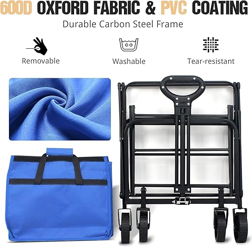 Miniatura 5 de Carro plegable con gran capacidad de 220 libras, carrito plegable ligero para exteriores, ruedas universales silenciosas todo terreno, dos portavasos