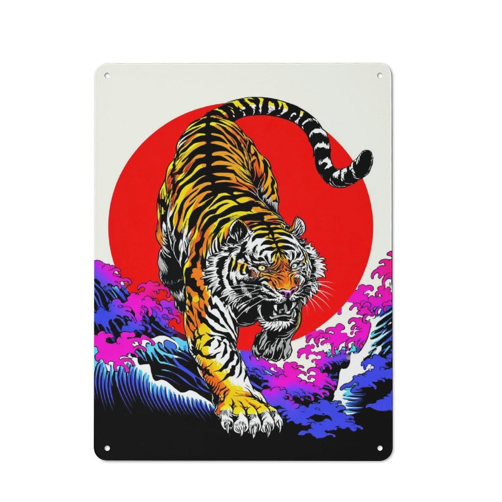 Junmoney Colorful Tiger Wave Artwork Everyday Metal Gift Sign 40X30cm, Room Wall Plaque For Home, Shop, Pub Or Studio Wall