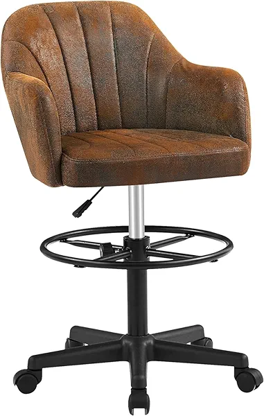 VECELO Drafting Chair with Height-Adjustable, Lumbar Support and Footrest, for Standing Desk Bedroom Vanity Office Living Computer Room