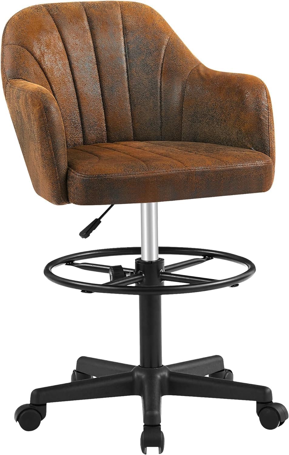 VECELO Drafting Chair with Height-Adjustable, Lumbar Support and Footrest, for Standing Desk Bedroom Vanity Office Living Computer Room