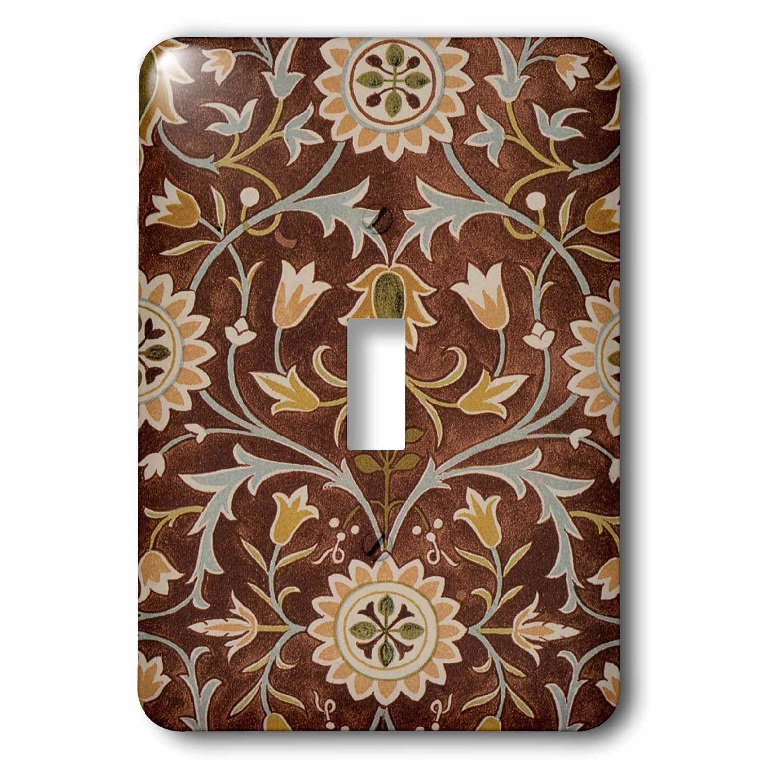 Interrupteur à bascule unique motif William Morris brun olive