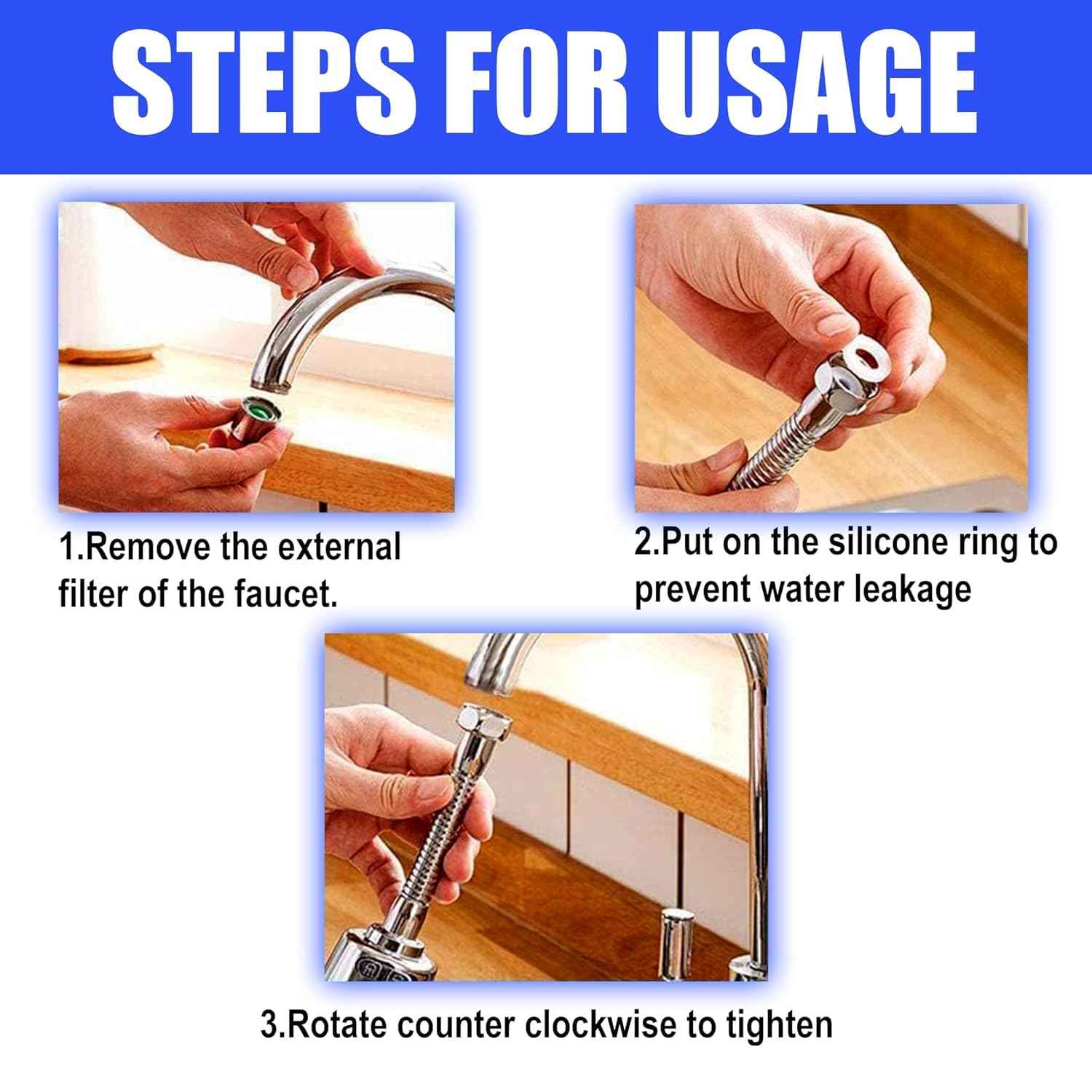SwissHome 360° Universal Faucet Extension Flexible Faucet Sprayer with Threaded Interface for Kitchen and Bathroom Tap Nozzle Filter Adapter 1